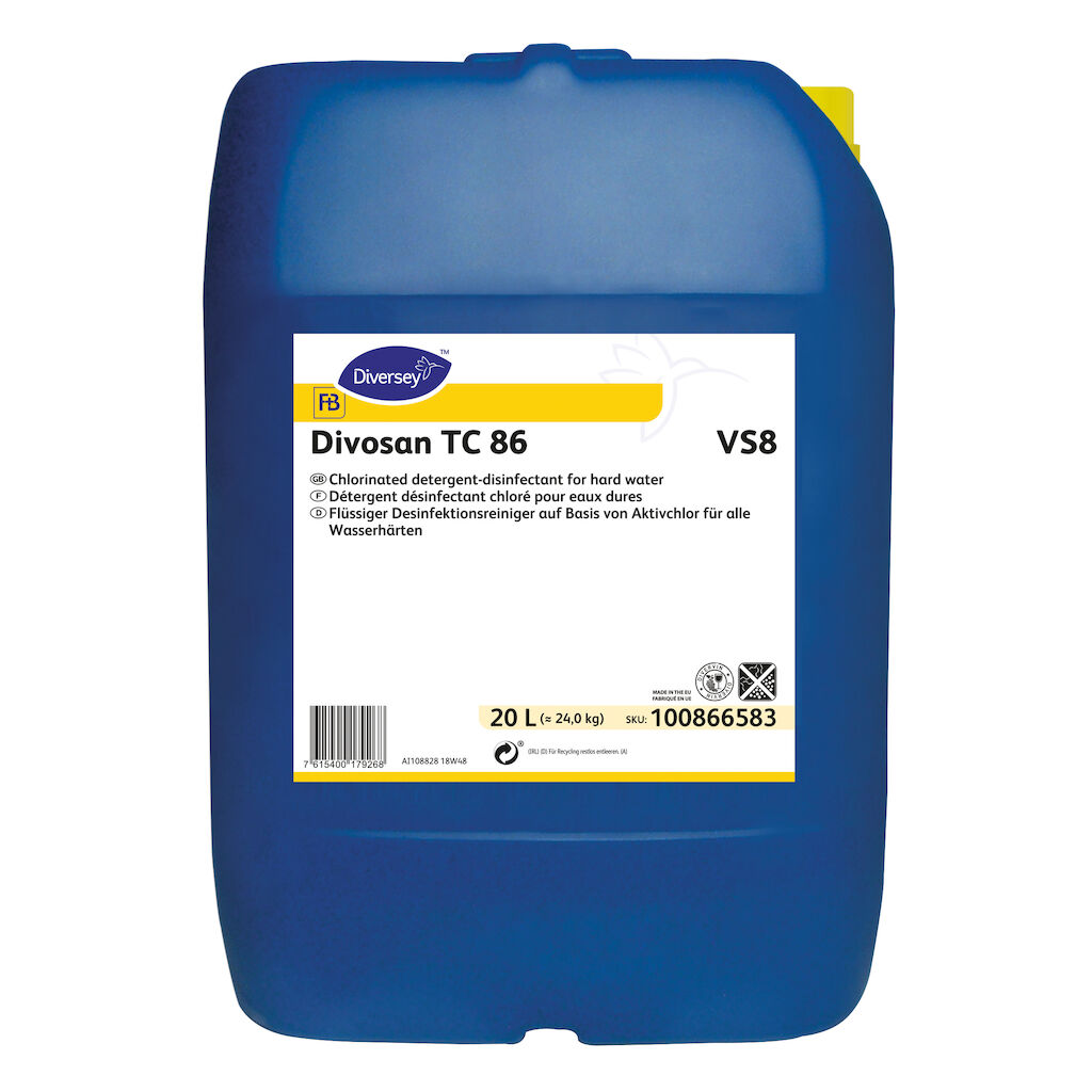 Divosan TC 86 VS8 20L - Détergent désinfectant chloré pour eaux dures